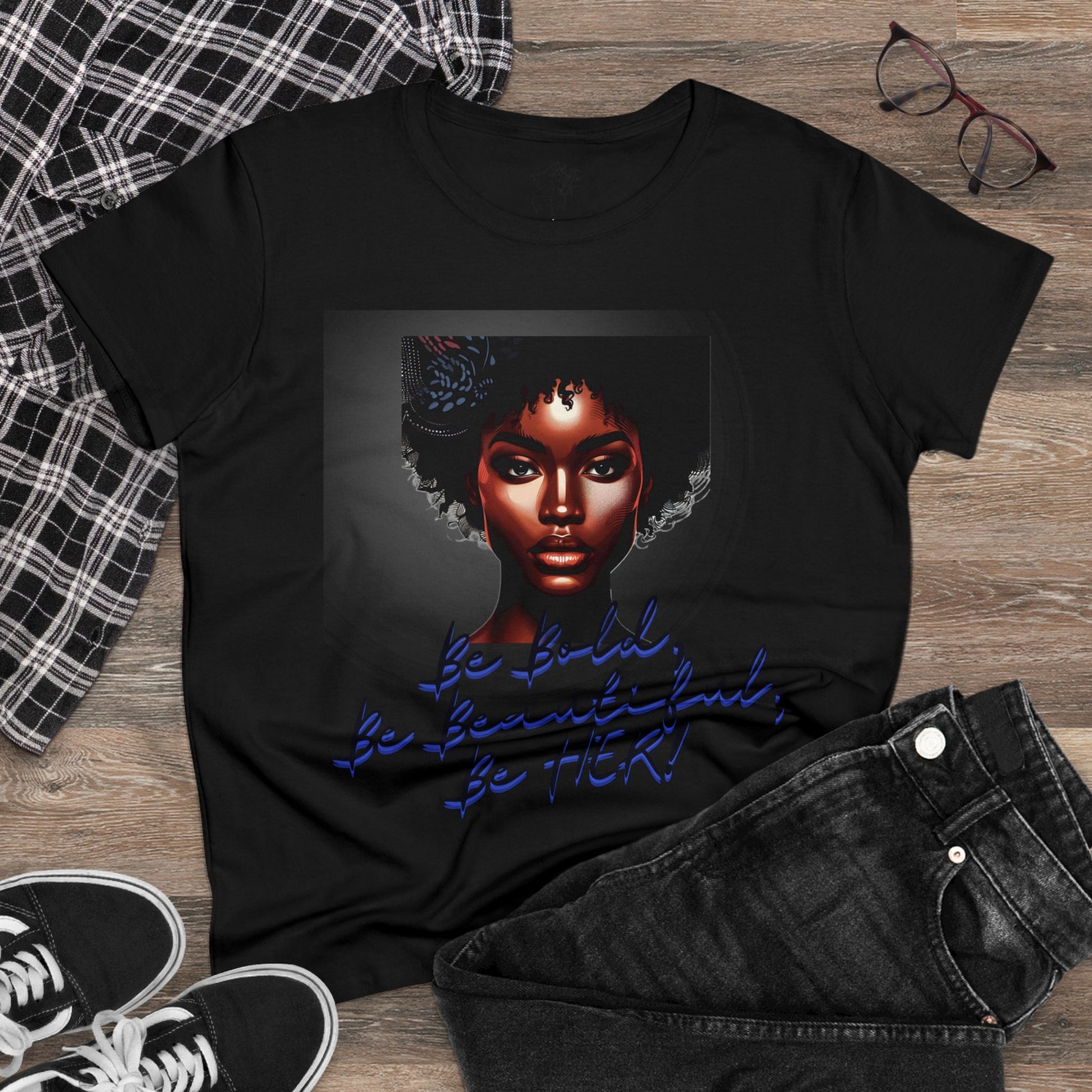 Bold Beautiful Her curly afro woman’s tee - T-Shirt