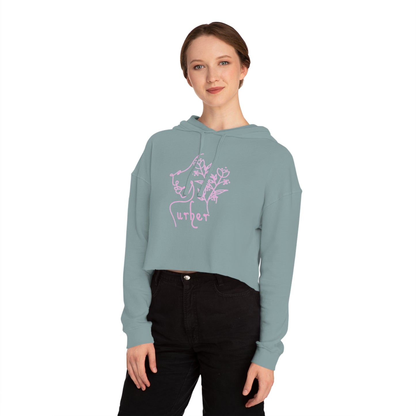 URHER Pink Cropped Hooded Sweatshirt - Hoodie