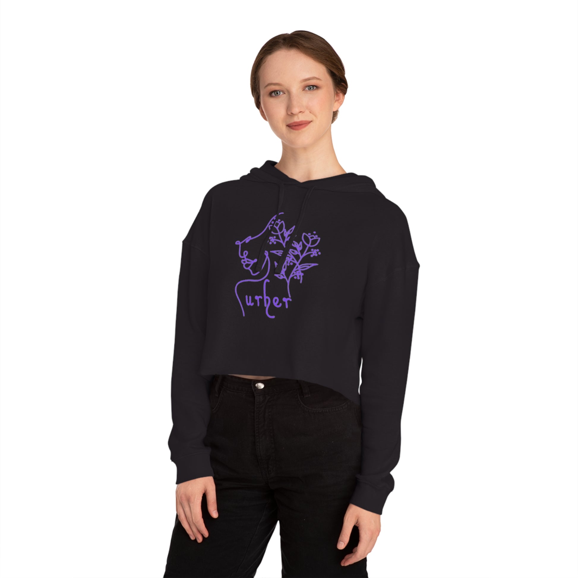 URHER Purple Cropped Hooded Sweatshirt - Hoodie