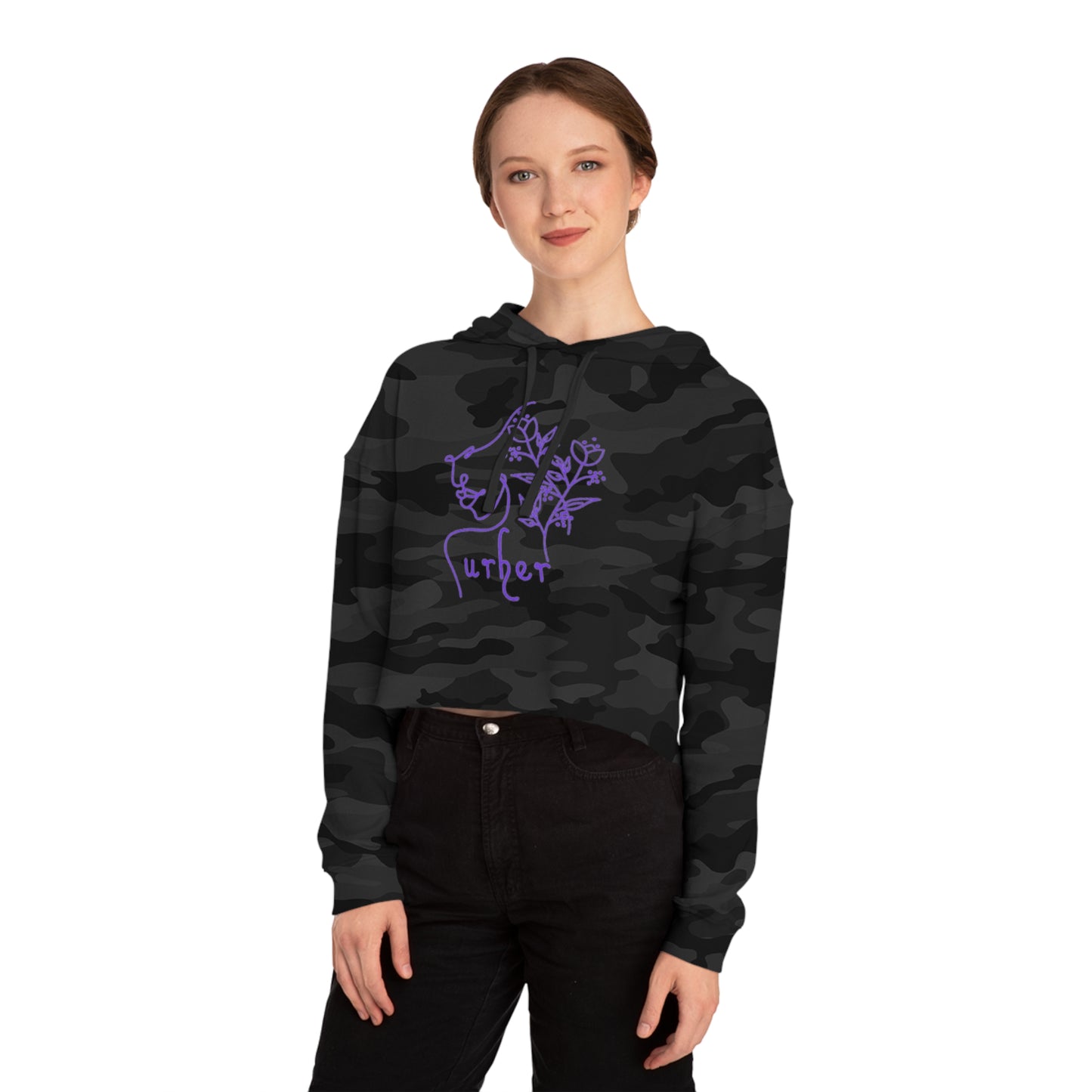 URHER Purple Cropped Hooded Sweatshirt - Hoodie