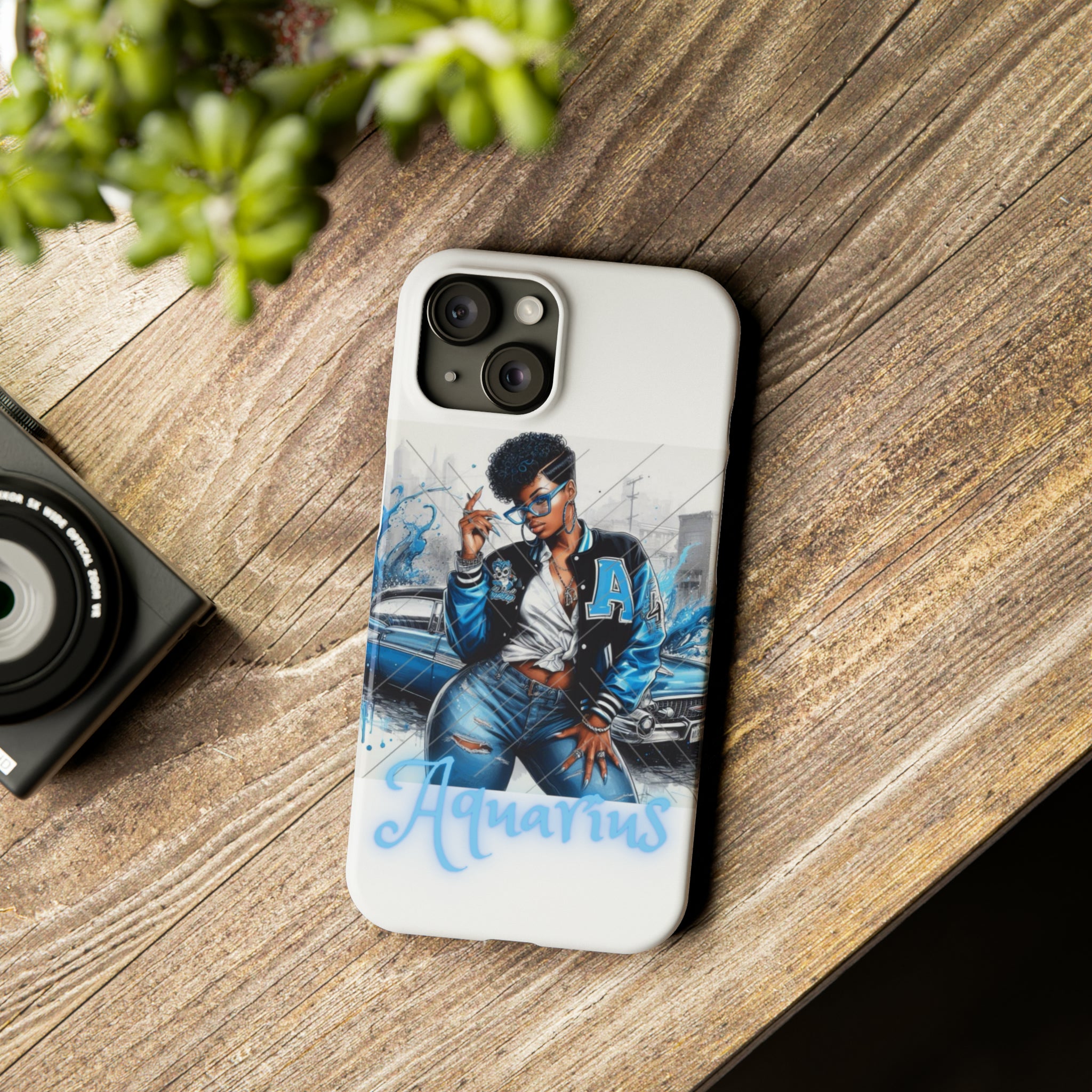 Aquarius white Slim Phone Cases - iPhone 15 - Phone Case