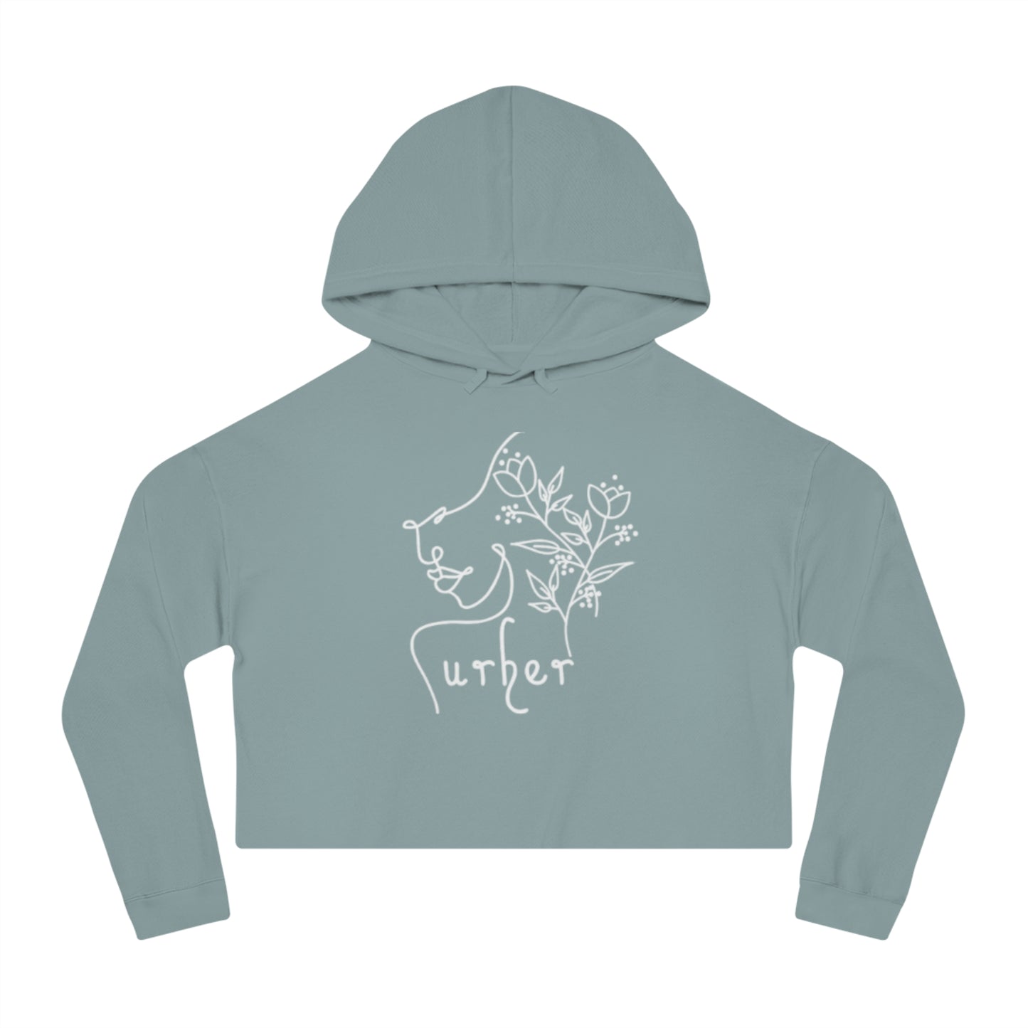 URHER White Cropped Hooded Sweatshirt - Sage / XS - Hoodie