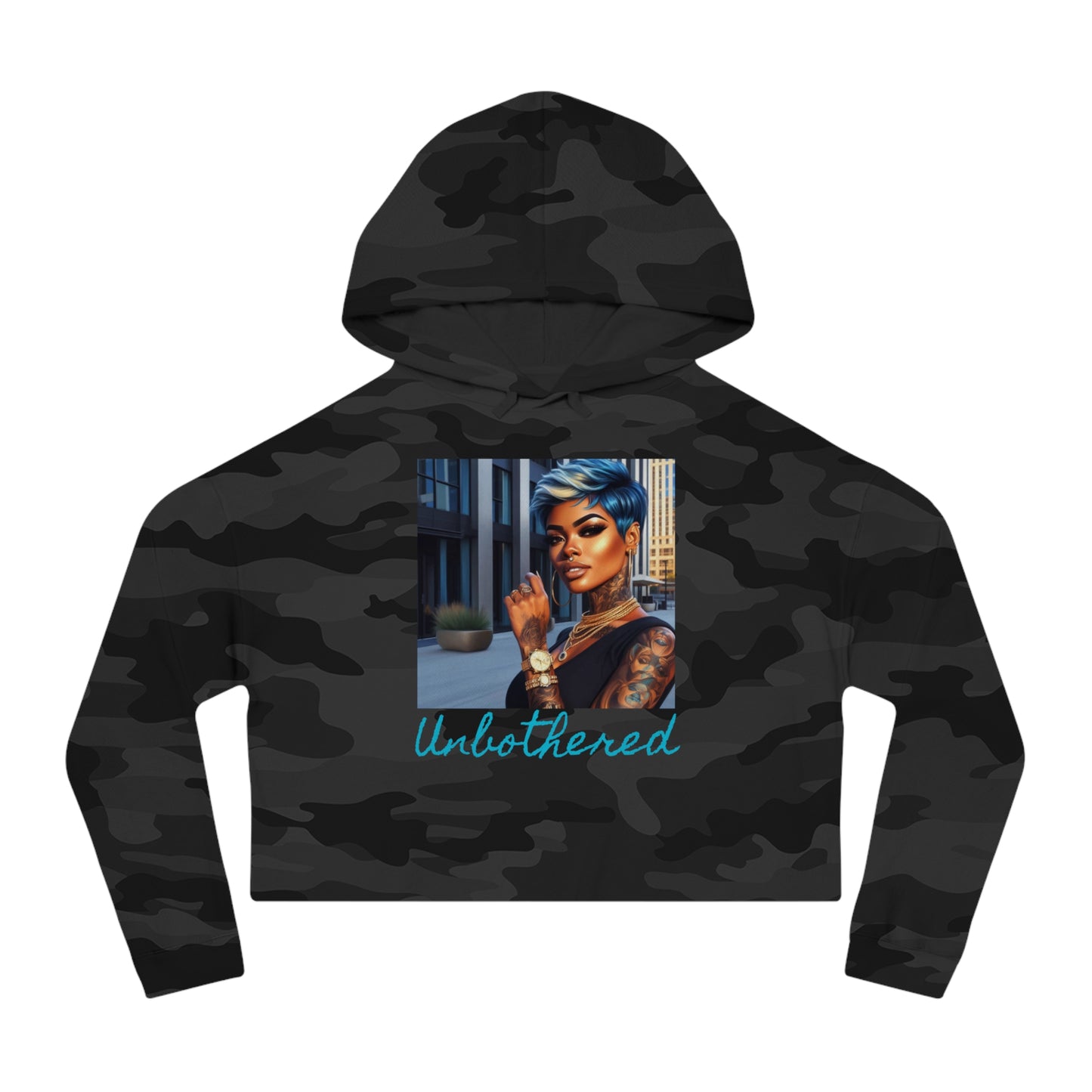 Unbothered Pixi Cropped Hooded Sweatshirt - Black Camo / XS - Hoodie