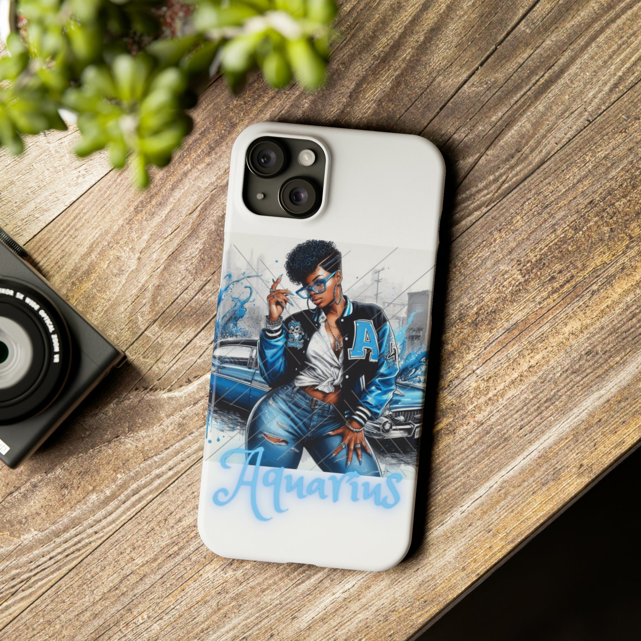 Aquarius white Slim Phone Cases - iPhone 15 Plus - Phone Case