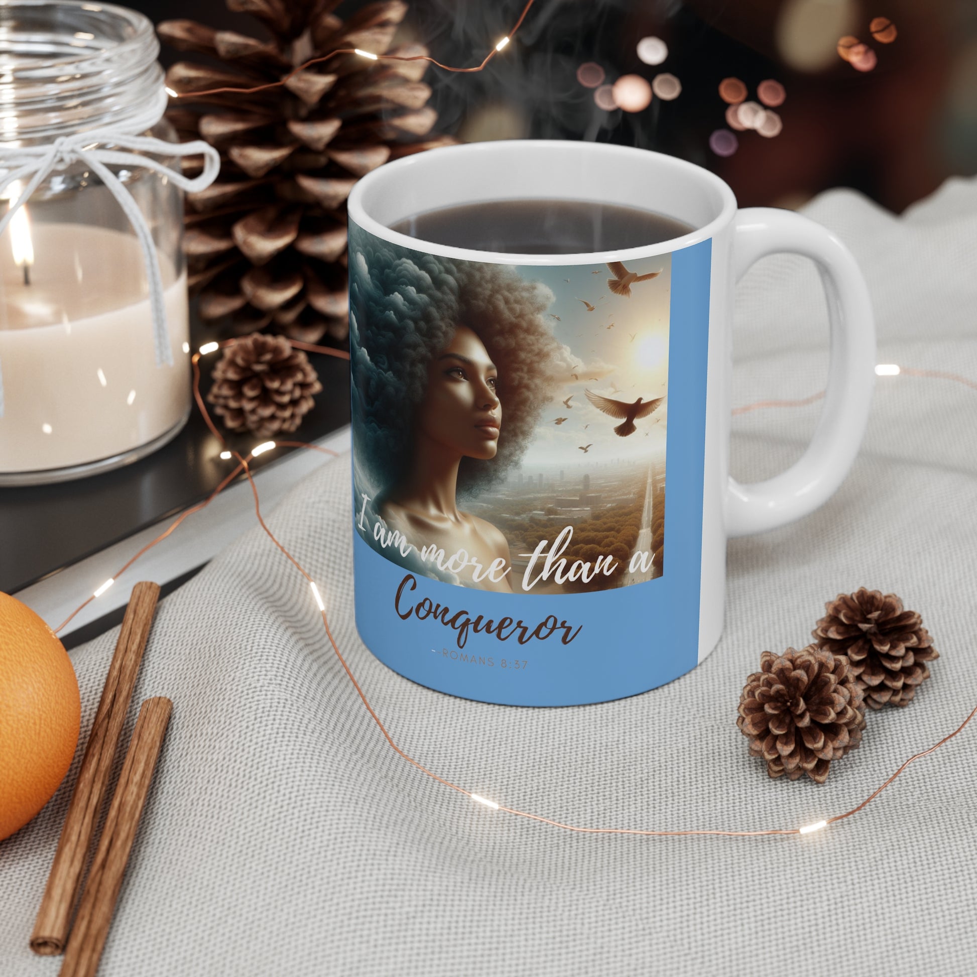 Blue Romans 8:37 Ceramic Mug 11oz - 11oz - Mug