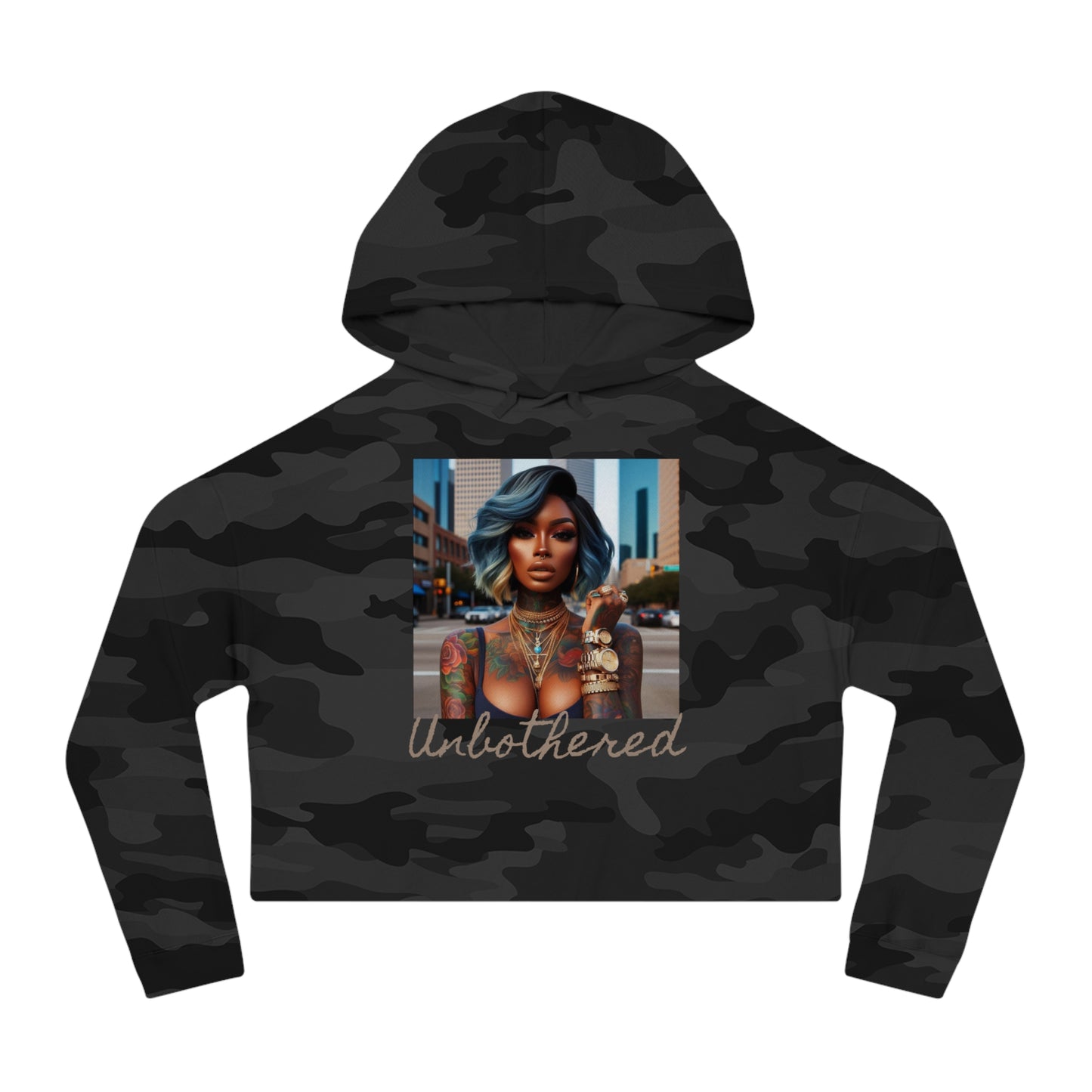 Unbothered Bob Cropped Hooded Sweatshirt - Black Camo / XS - Hoodie