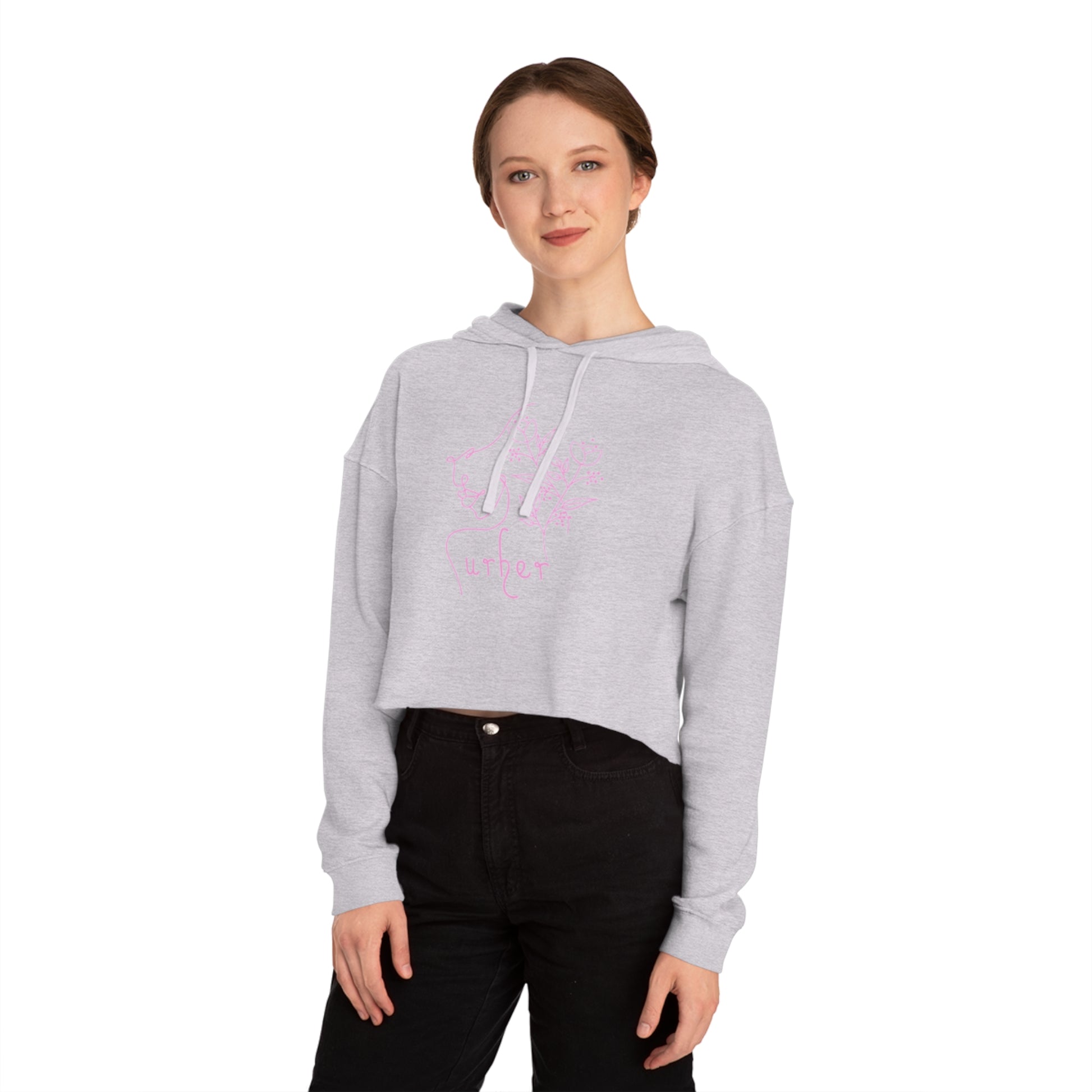 URHER Pink Cropped Hooded Sweatshirt - Hoodie