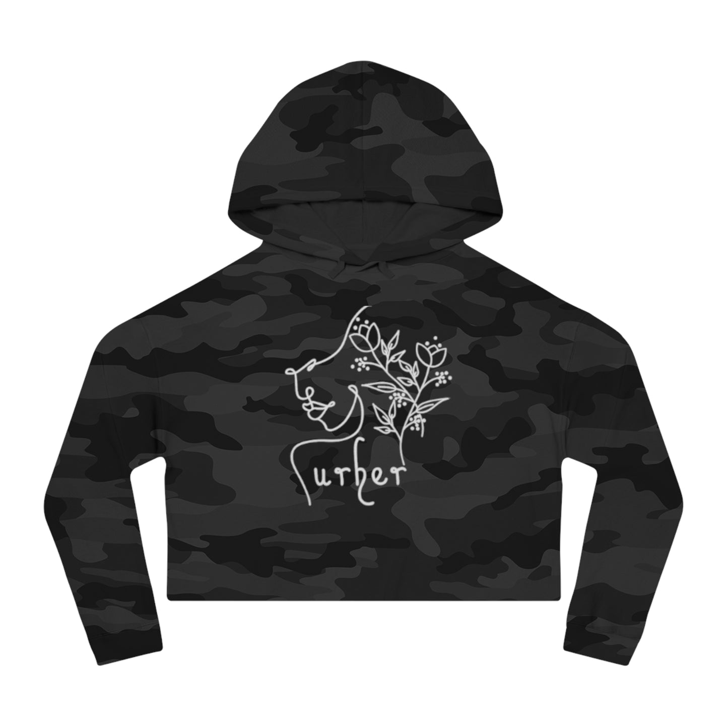 URHER White Cropped Hooded Sweatshirt - Black Camo / XS - Hoodie