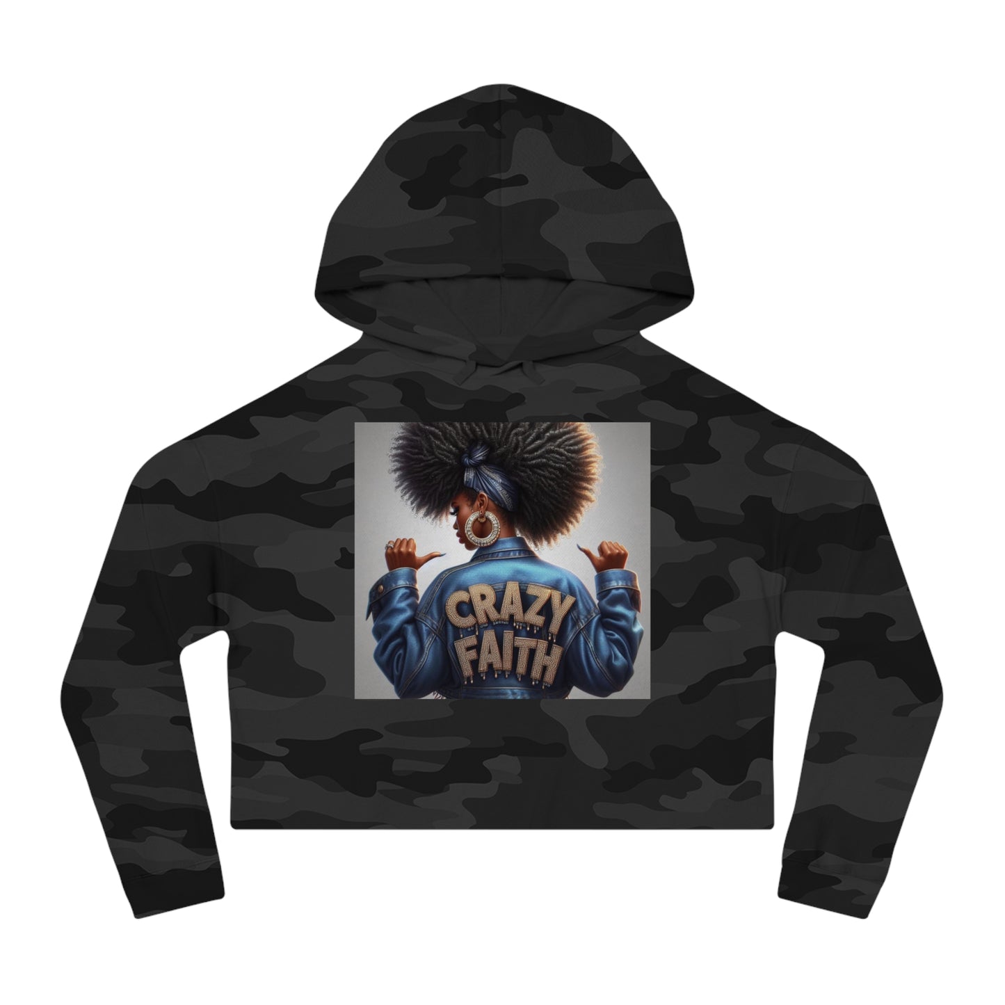 Crazy Faith Cropped Hooded Sweatshirt - Black Camo / XS - Hoodie