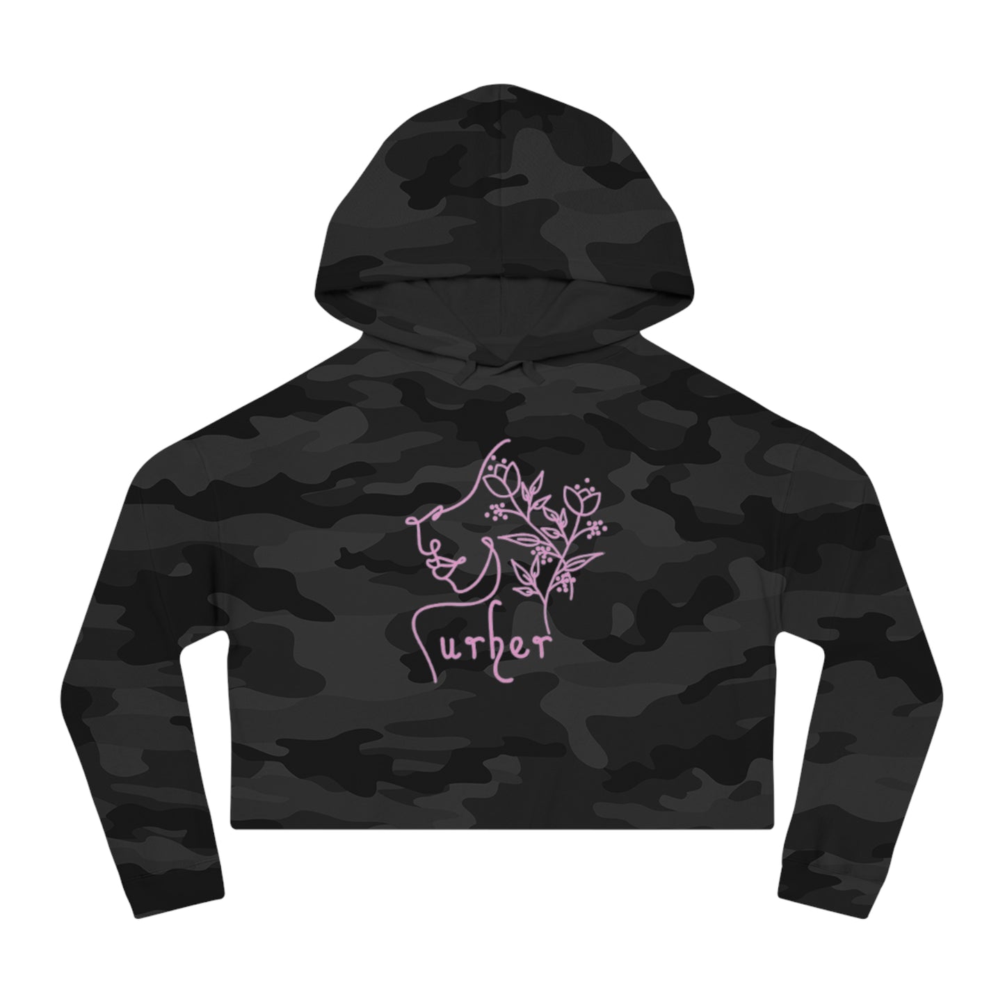 URHER Pink Cropped Hooded Sweatshirt - Black Camo / XS - Hoodie