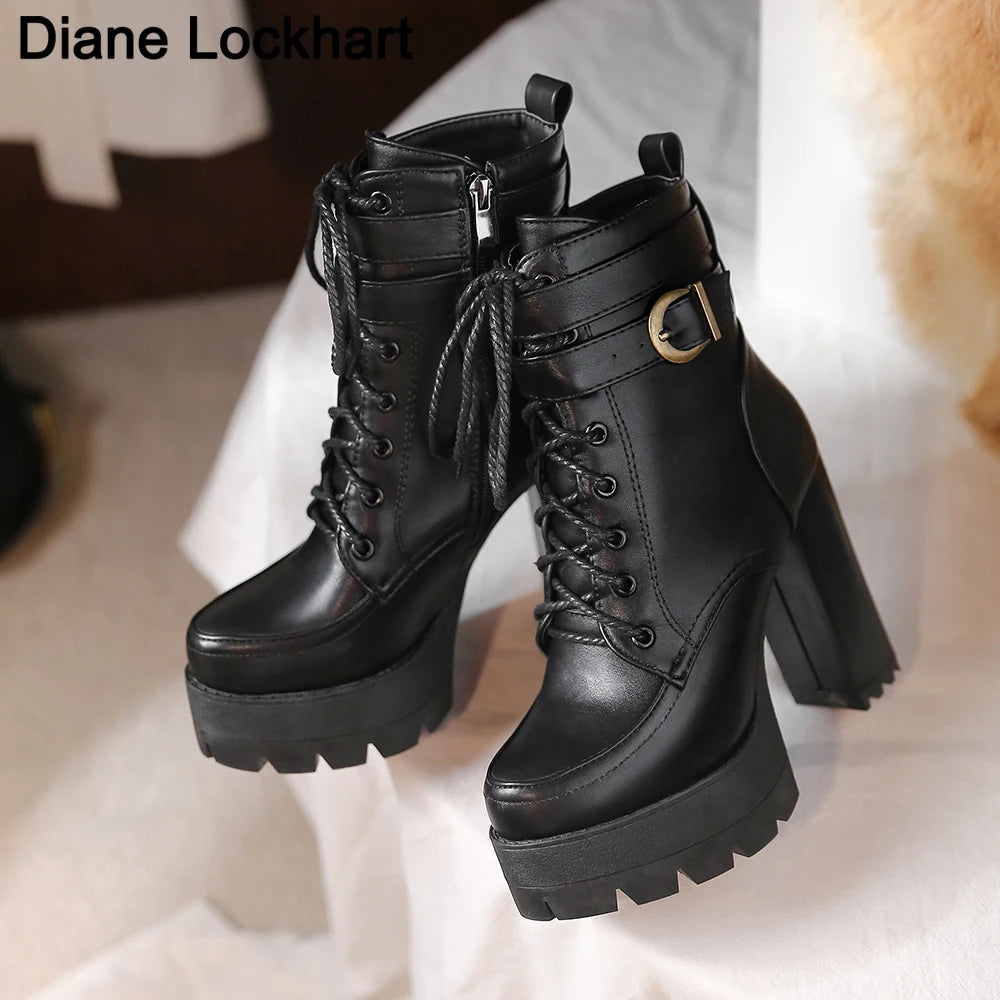 Black Platform Combat Ankle Boots