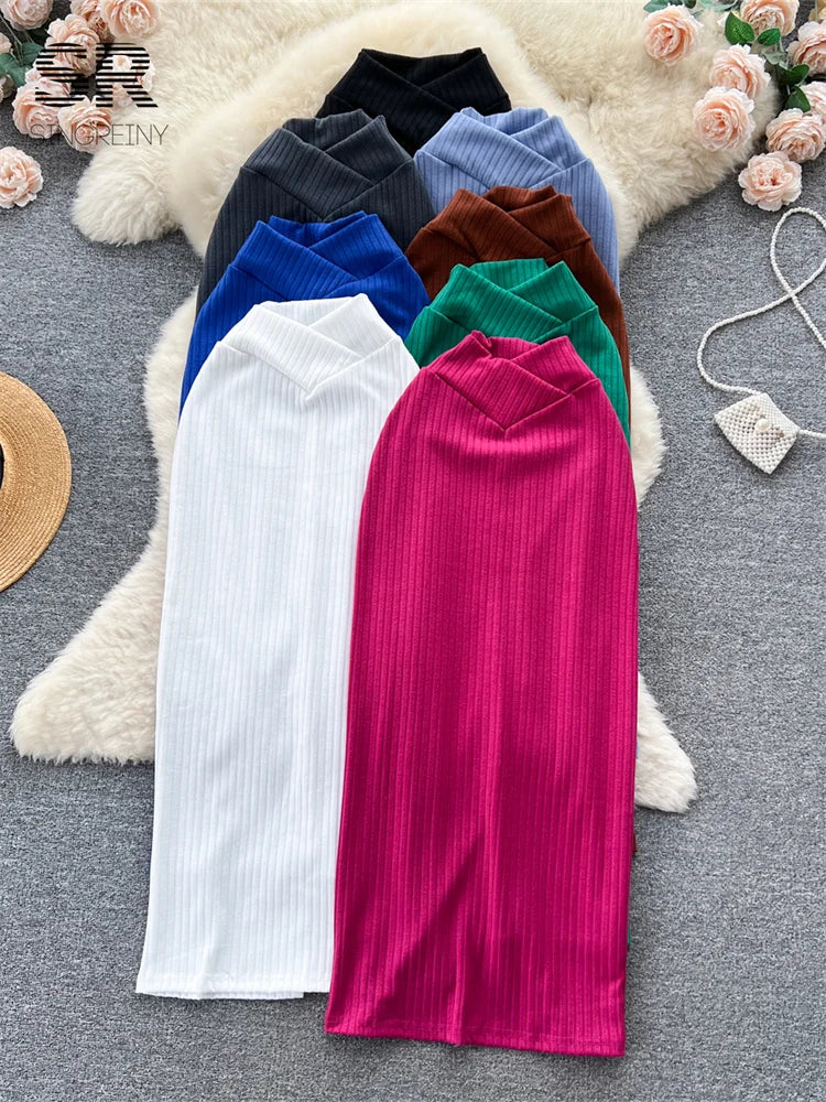 High Waist Soft Knit Long Skirt