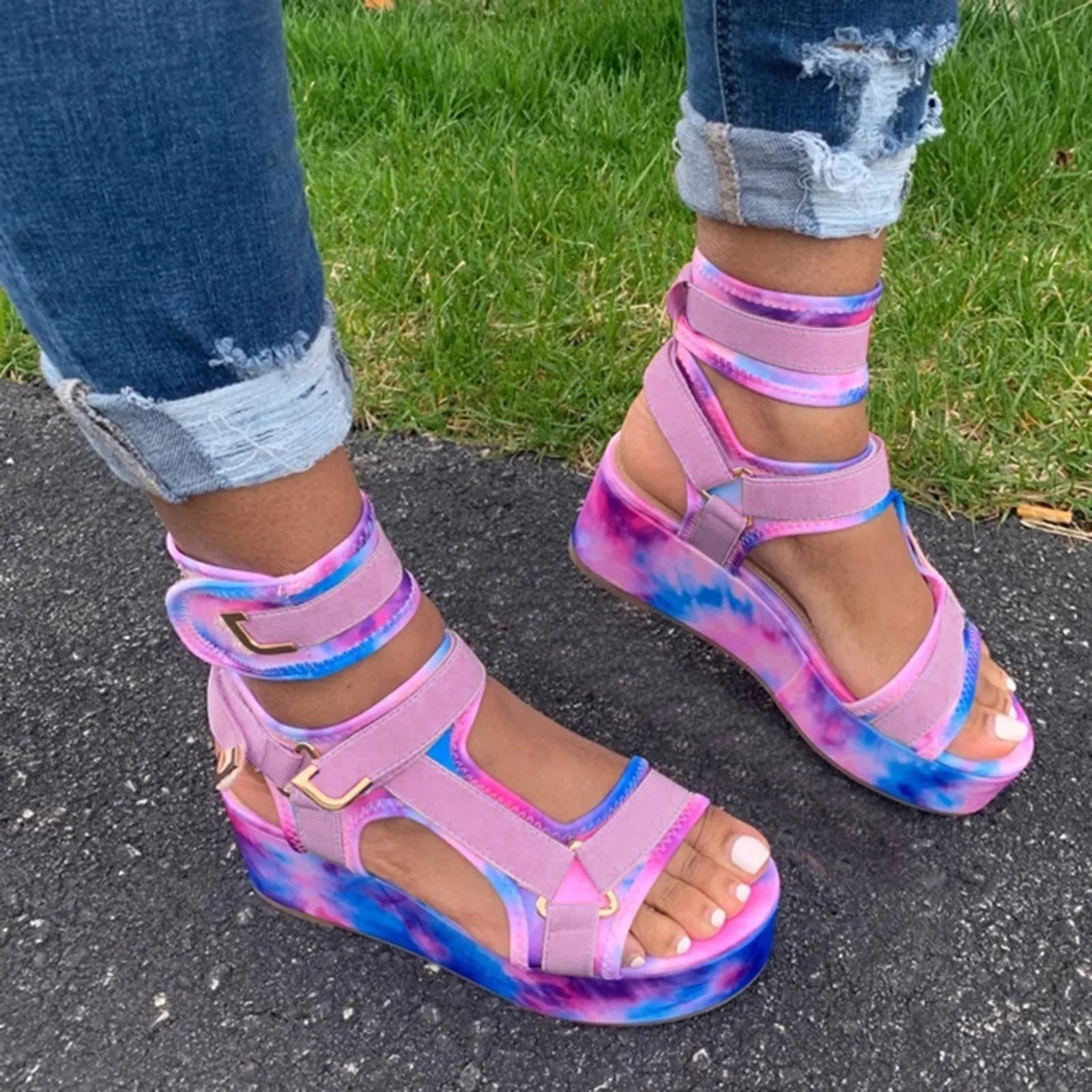 Tie Dye Platform Sandals - Pink / 39