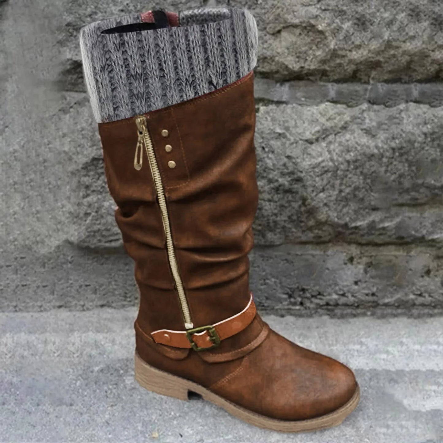 Vintage Sweater Boots Round Toe