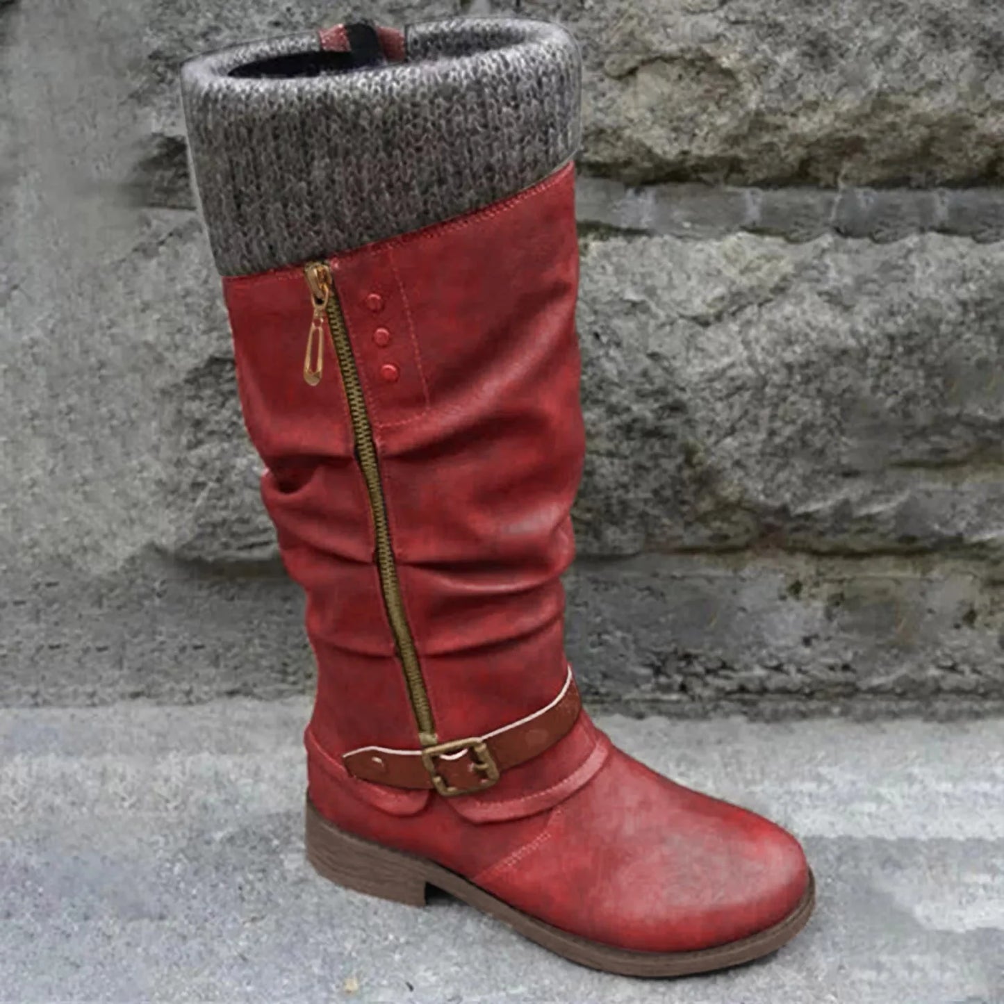 Vintage Sweater Boots Round Toe