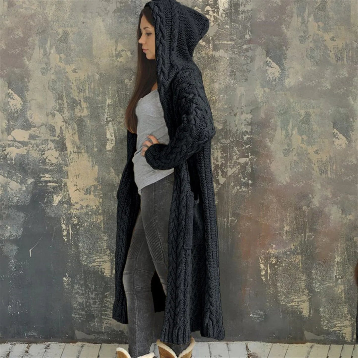 Women's Hooded Knit Sweater Cardigan