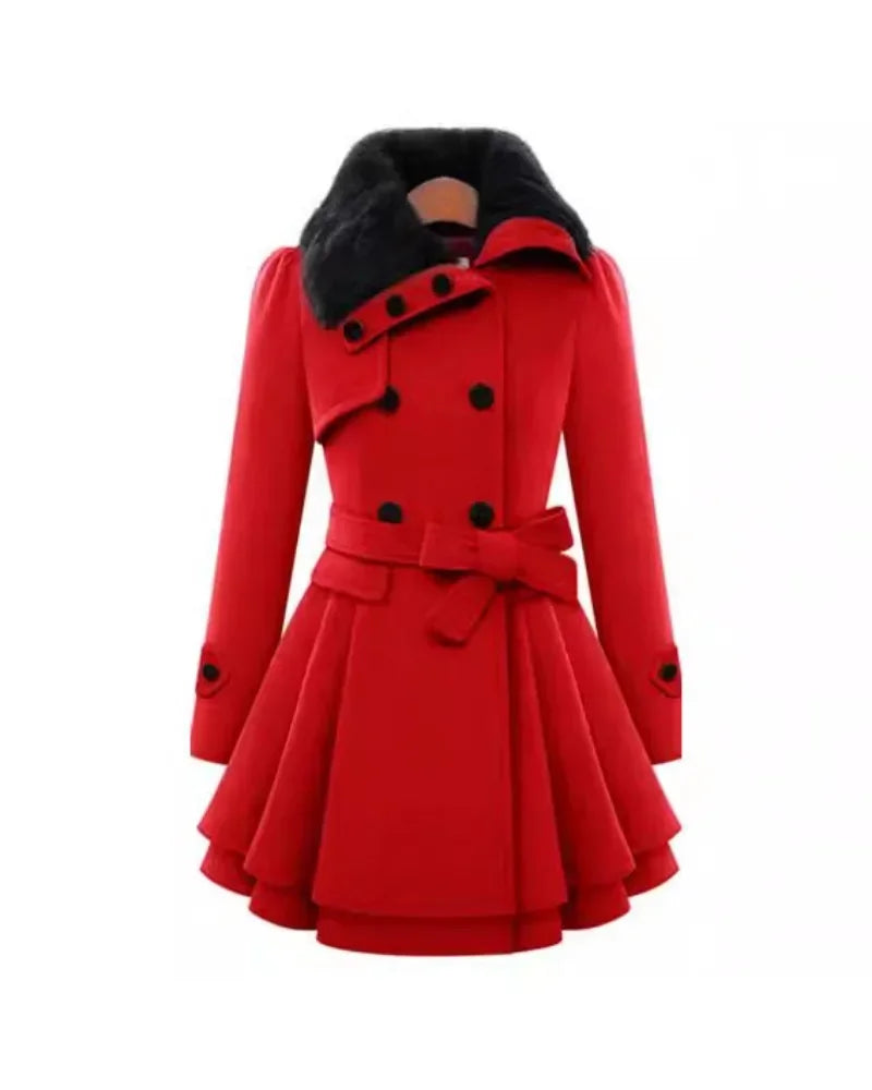 Pleated Waistband Double Breasted Coat