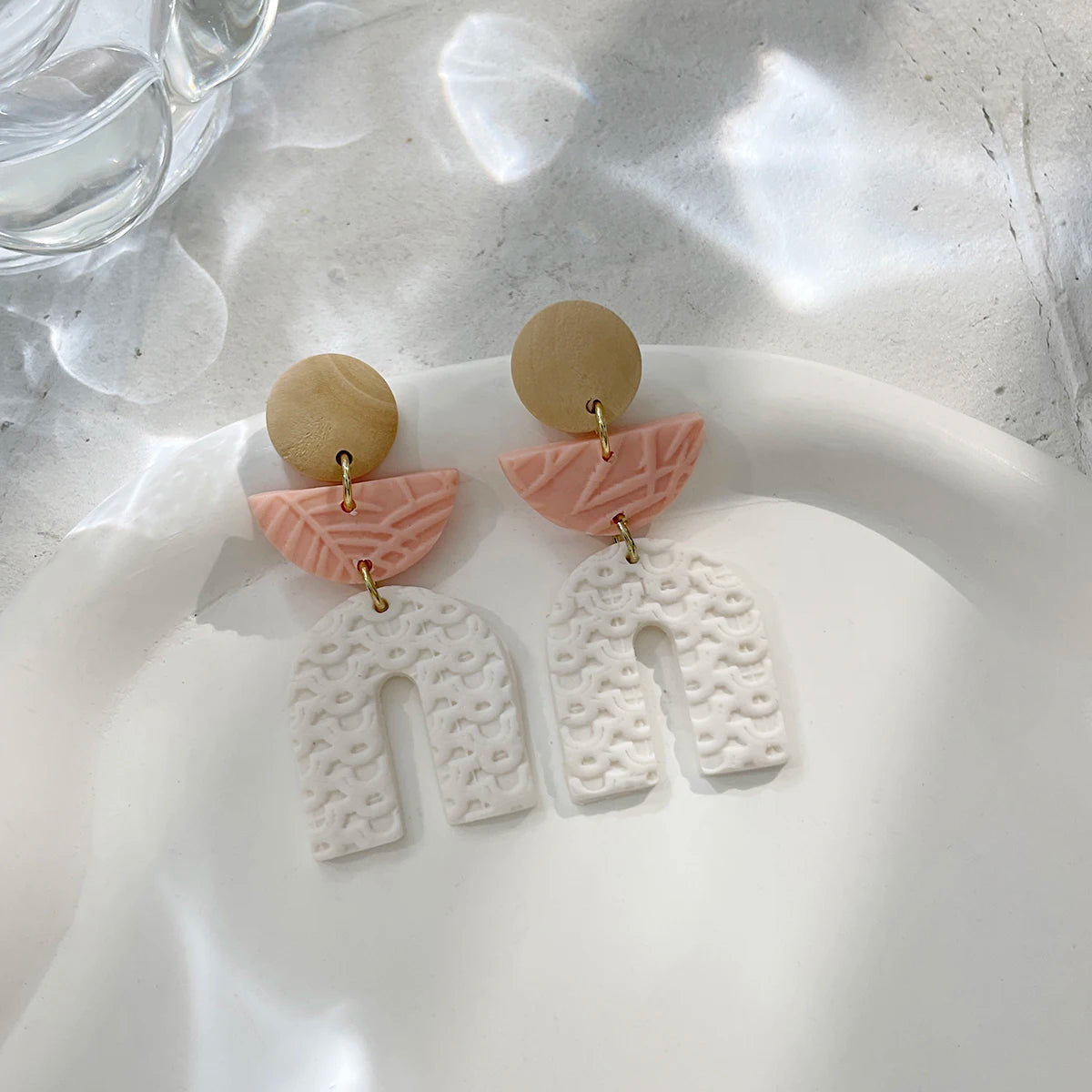 White Pink Polymer Clay Earrings - Earrings