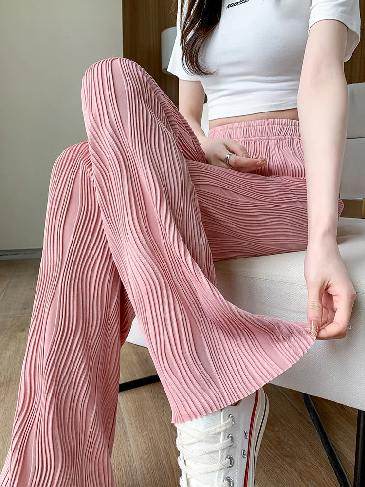 High Waist Ice Silk Wide Leg Pants