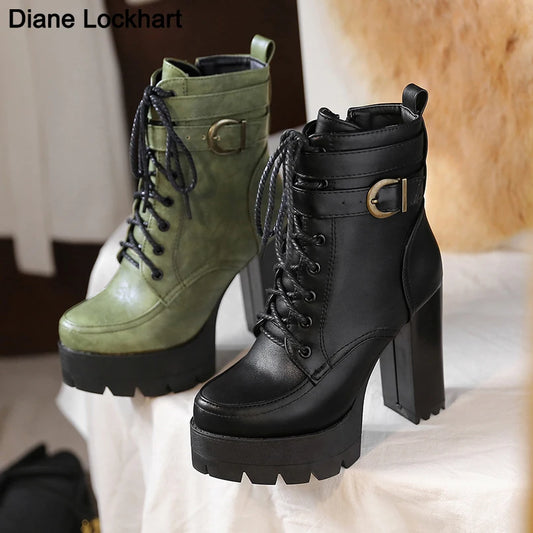 Black Platform Combat Ankle Boots