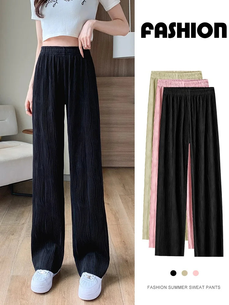 High Waist Ice Silk Wide Leg Pants