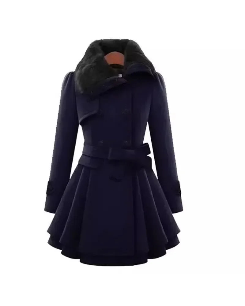 Pleated Waistband Double Breasted Coat