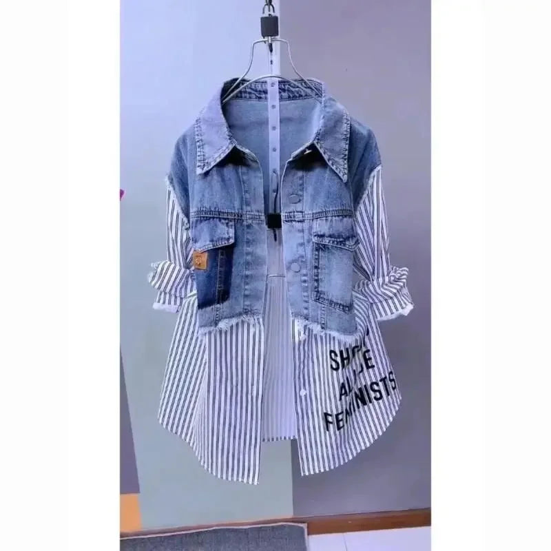 Premium Denim Distress Shirt Jacket - jacket