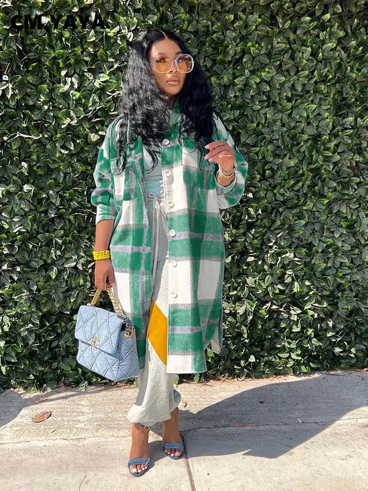 Elegant Plaid Trench Coat