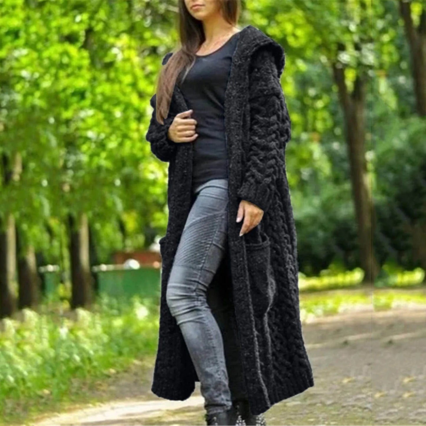 Women's Hooded Knit Sweater Cardigan