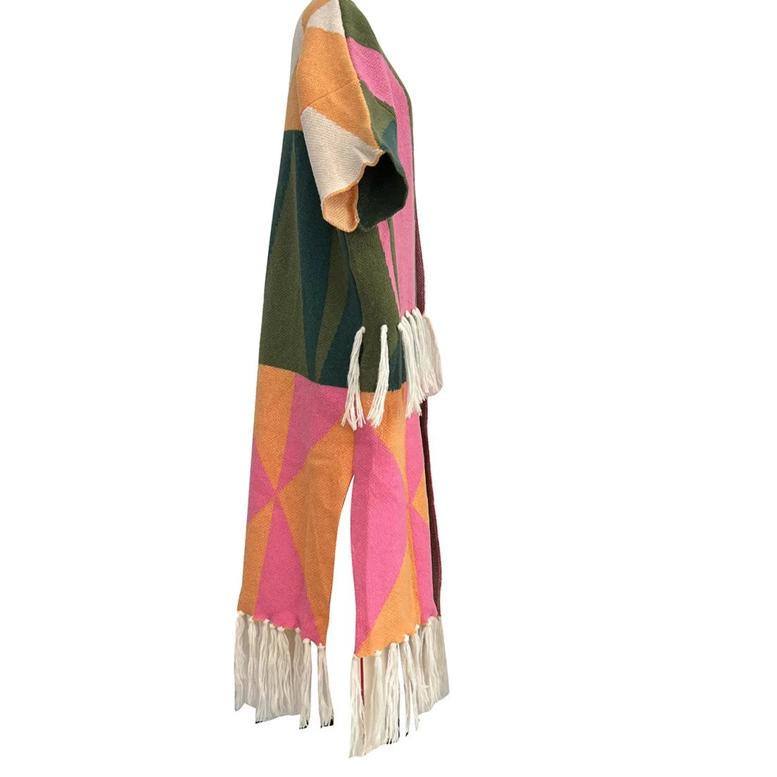 Colorblocked Batwing Sweater with Tassels