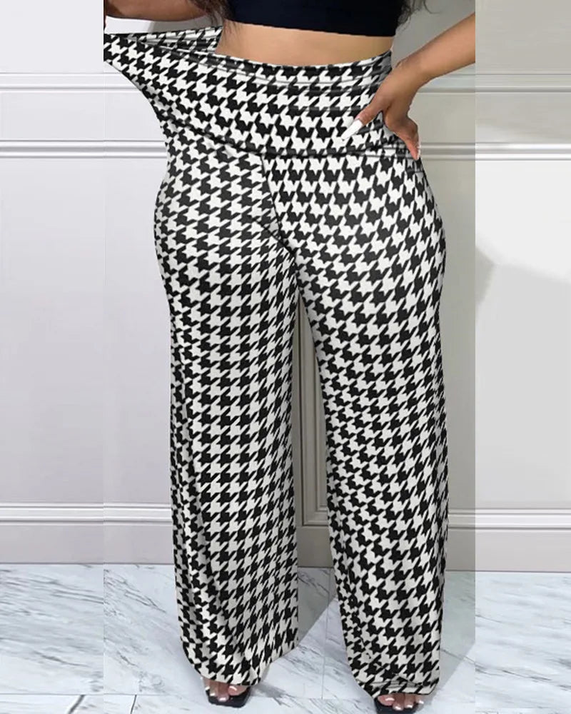 Houndstooth High Waist Pants