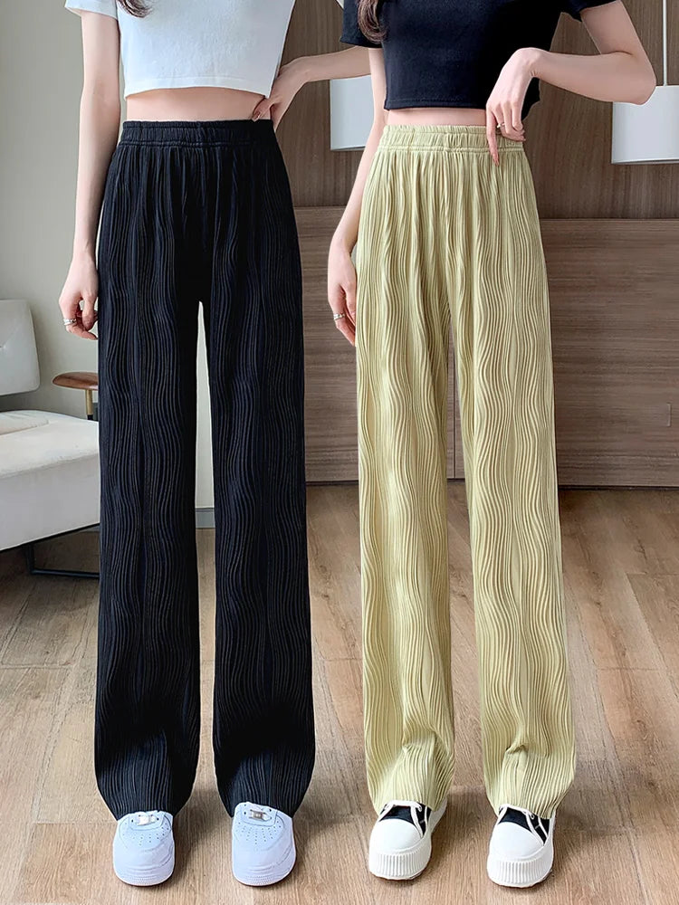 High Waist Ice Silk Wide Leg Pants