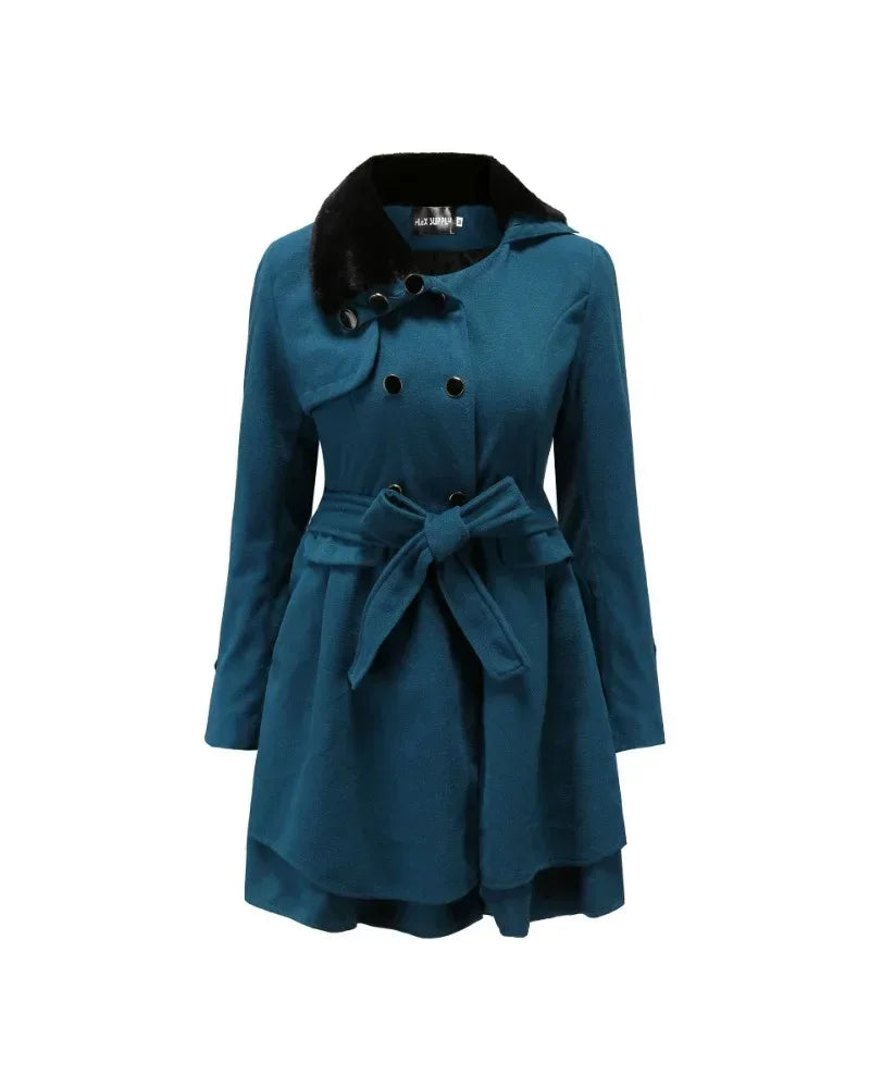 Pleated Waistband Double Breasted Coat