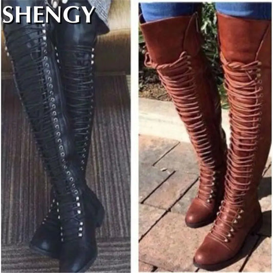 Lace Up Over The Knee Boots