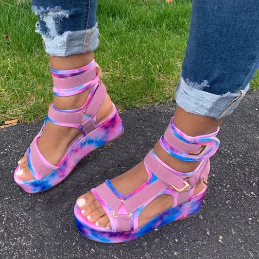 Tie Dye Platform Sandals - Pink / 39