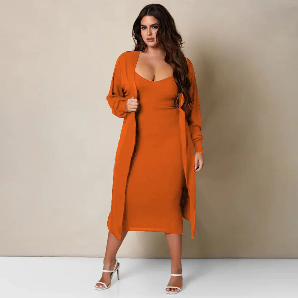 Stunning Tube V Neck Bodycon Dress and Cardigan Set