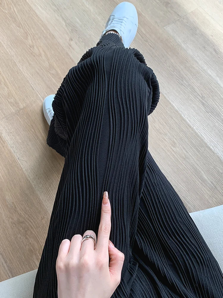 High Waist Ice Silk Wide Leg Pants