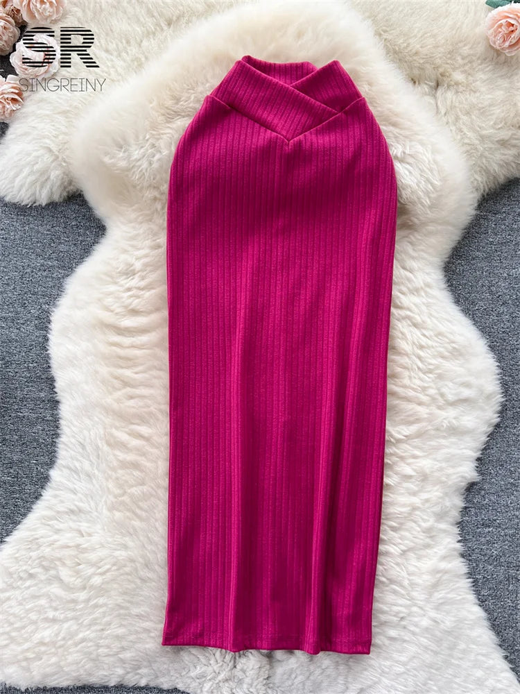 High Waist Soft Knit Long Skirt