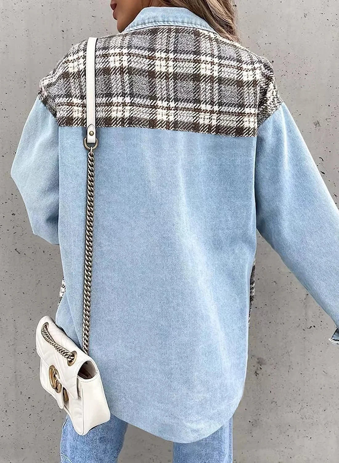 Elegant Vintage Plaid Denim Jacket