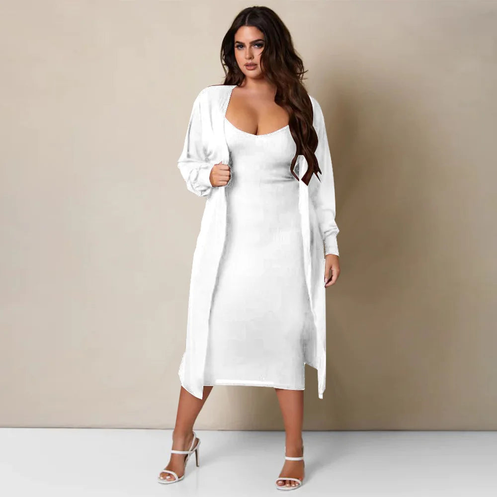 Stunning Tube V Neck Bodycon Dress and Cardigan Set