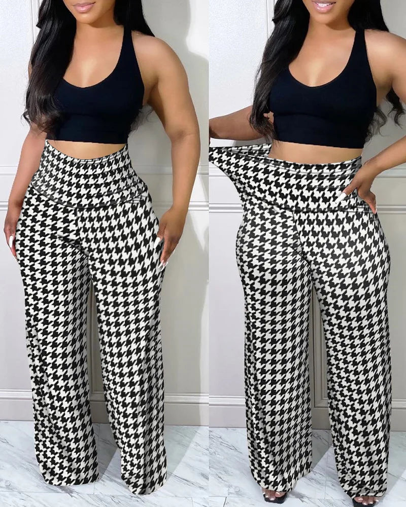 Houndstooth High Waist Pants