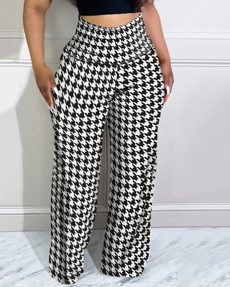 Houndstooth High Waist Pants