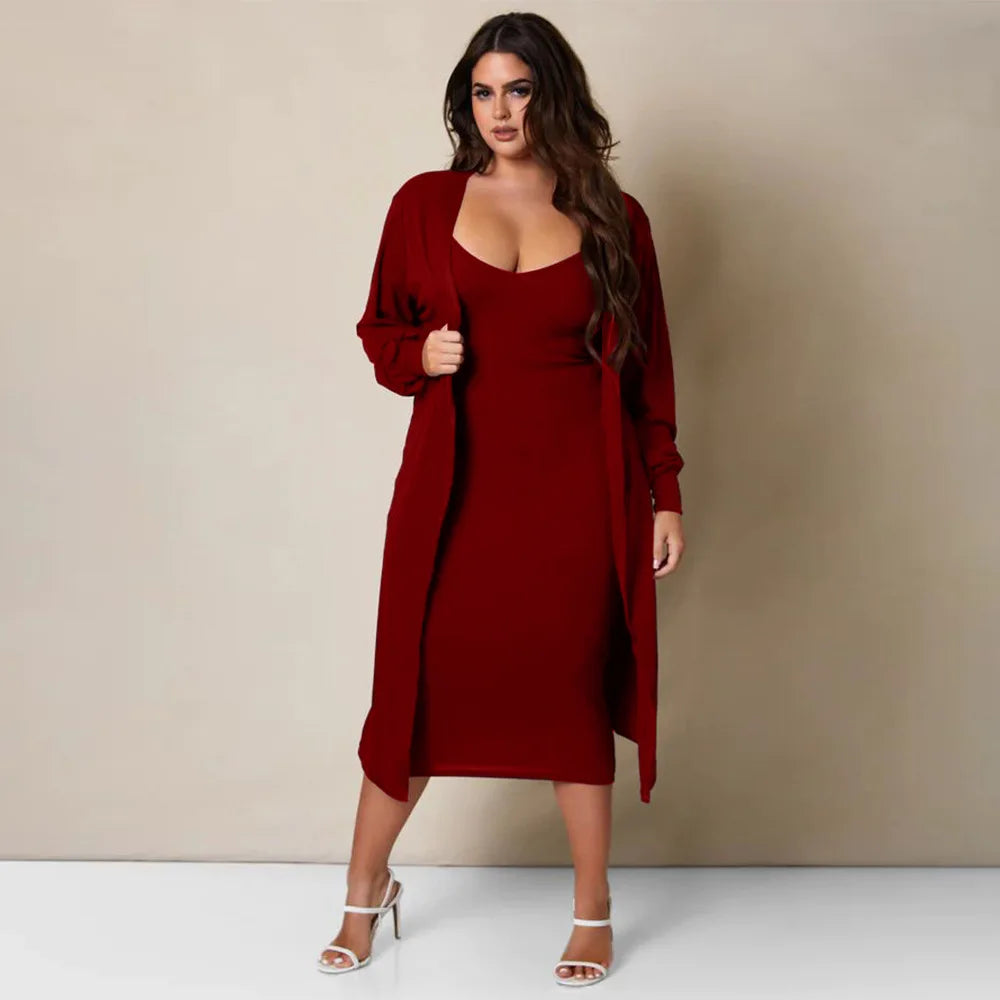 Stunning Tube V Neck Bodycon Dress and Cardigan Set