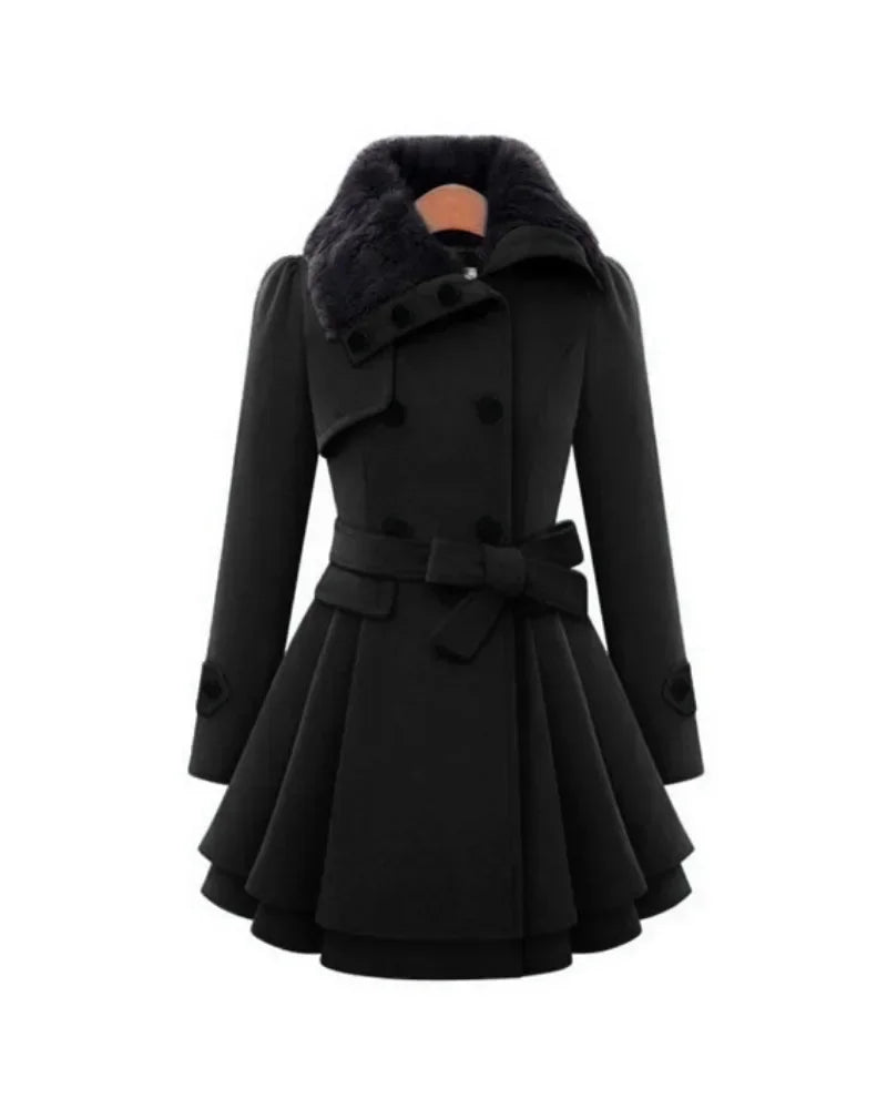 Pleated Waistband Double Breasted Coat