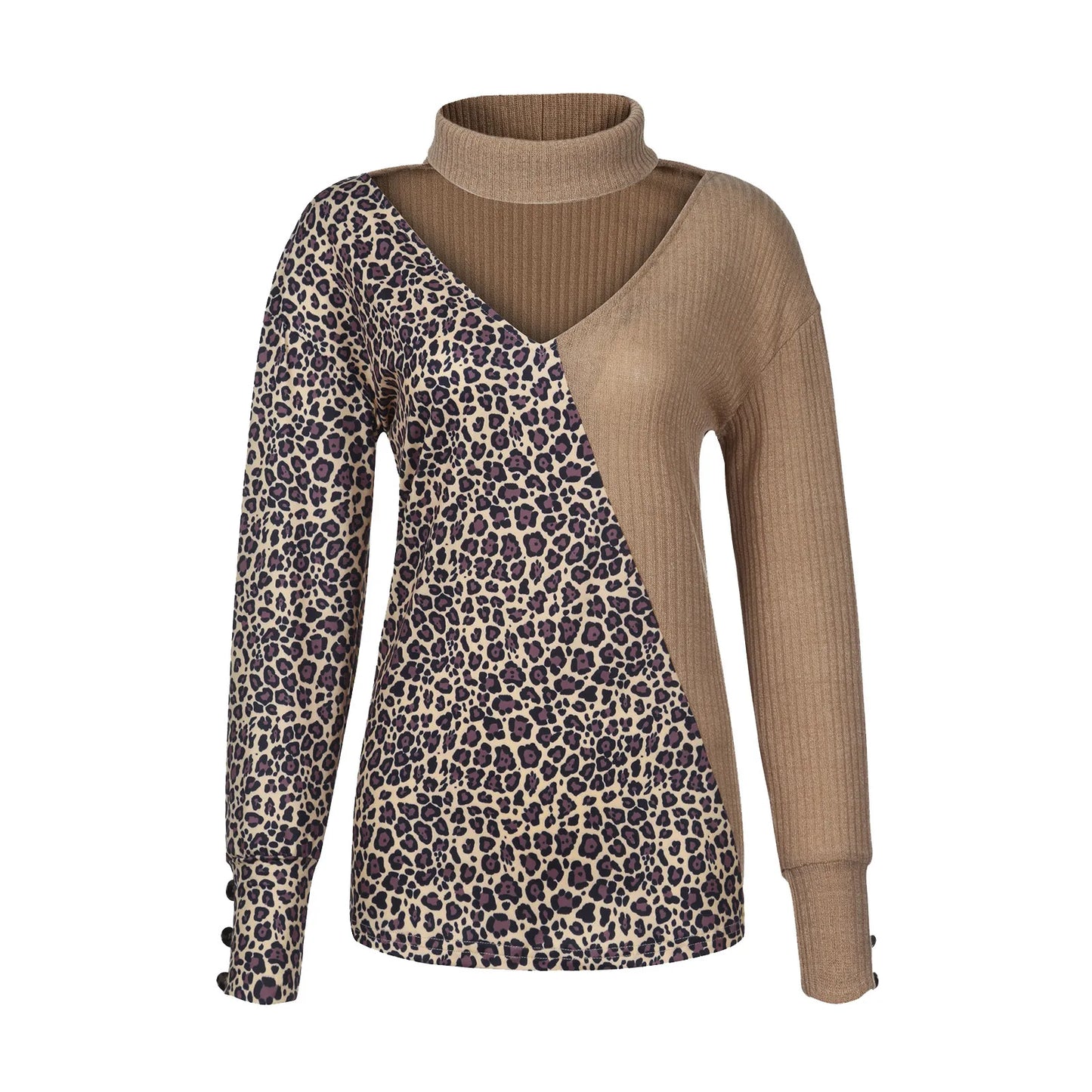 Leopard Print Patchwork Knitted Sweater