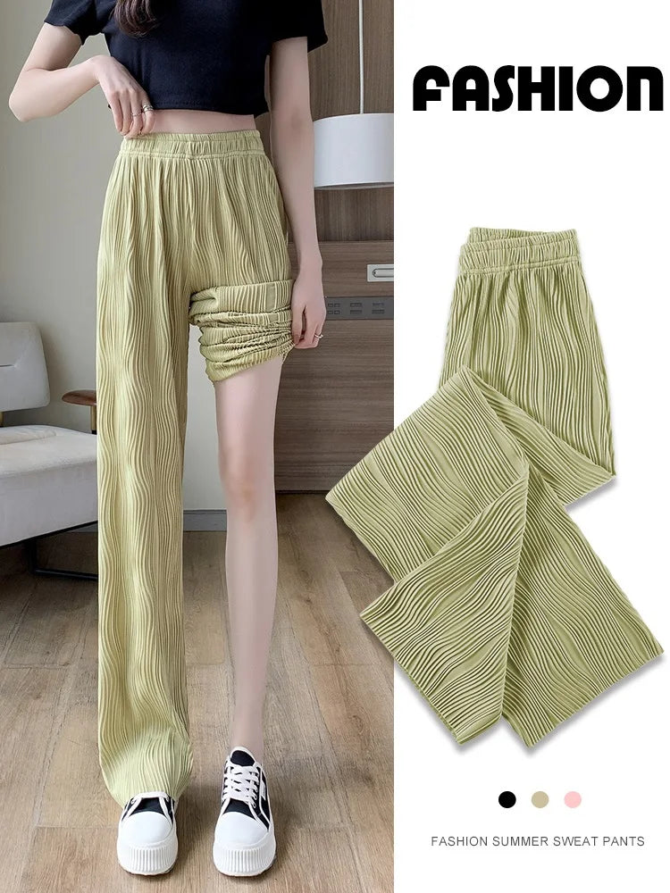 High Waist Ice Silk Wide Leg Pants