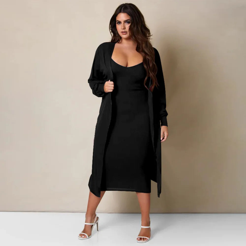 Stunning Tube V Neck Bodycon Dress and Cardigan Set