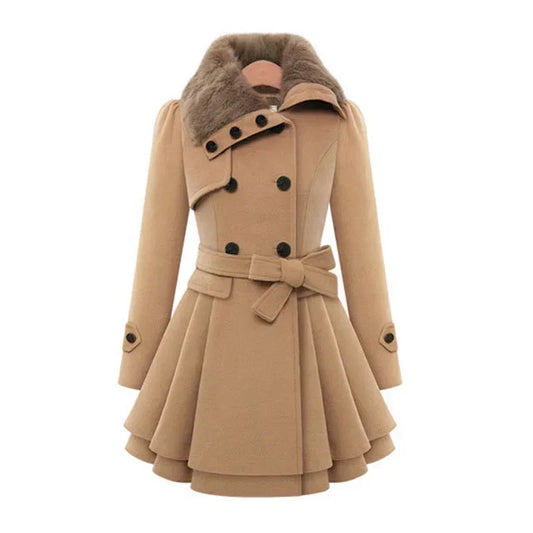 Pleated Waistband Double Breasted Coat